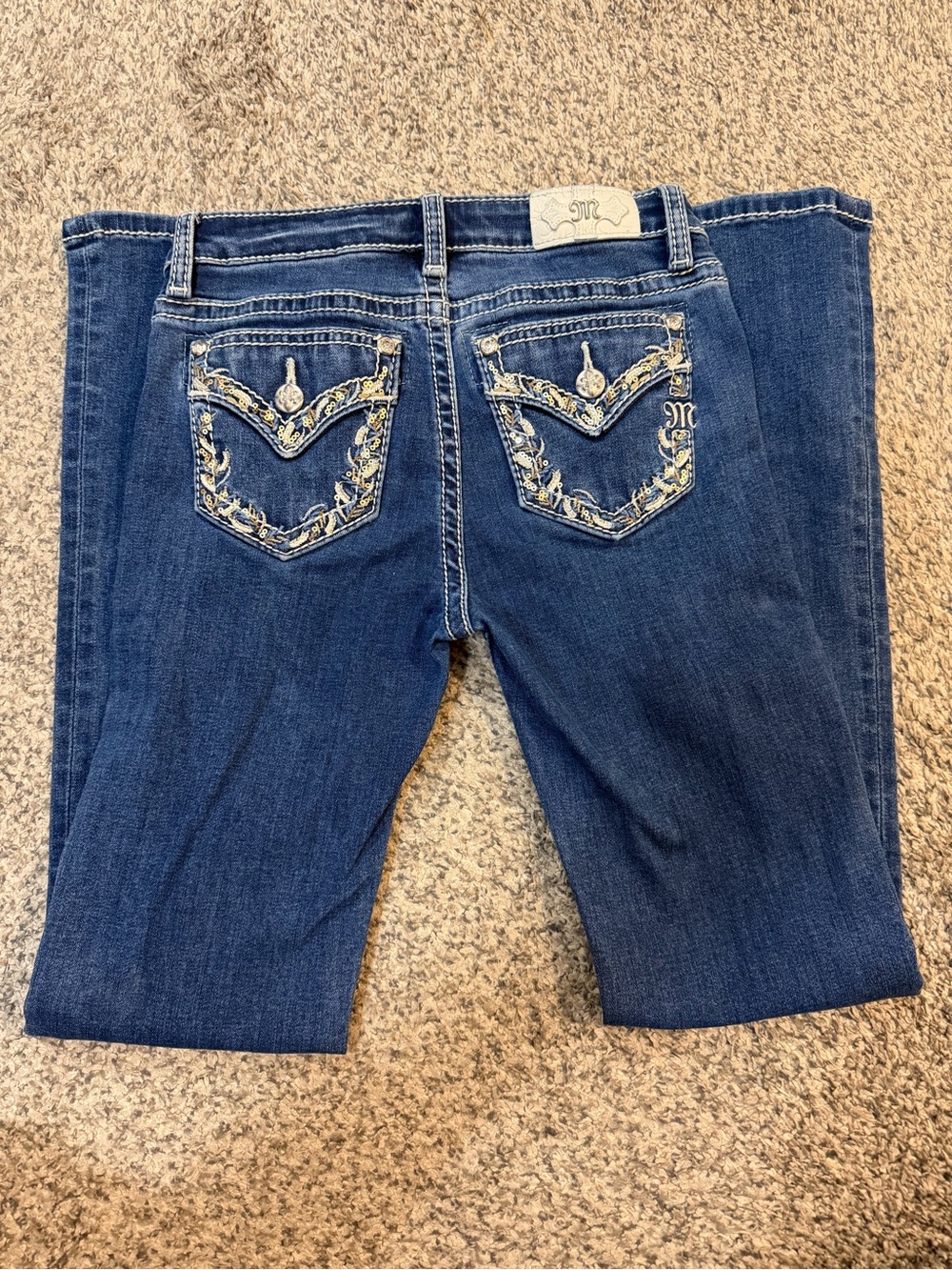 Miss Me Mid Rise Boot Cut Jeans with Embroidered Pockets Girls Size 12